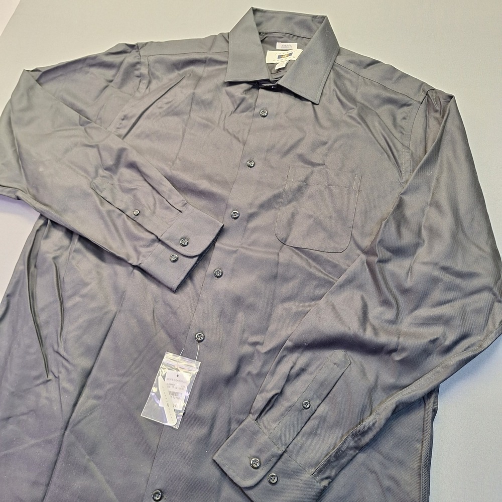 Joseph Abboud Men Black Dress Shirt 17.5 36/37 Tall Modern Fit Non-Iron Cotton